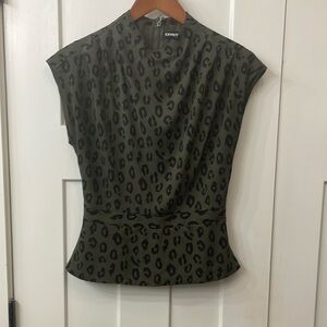 Express Olive Green Leopard Print Top